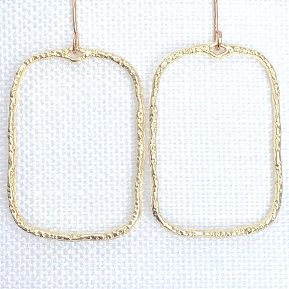 New Textured Dangling Geometric Round Rectangle Hoop Frame Earrings Unique Gifts - Picture 1 of 5